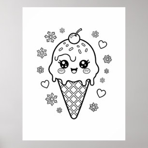Kawaii süße Eiscreme-Kegel-Färbung Poster