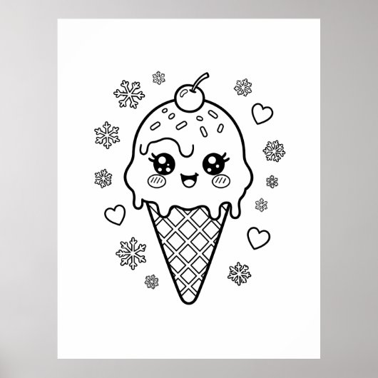 Kawaii süße Eiscreme-Kegel-Färbung Poster (Vorne)