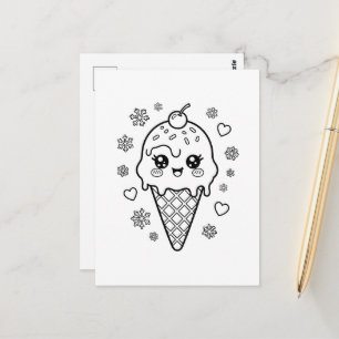 Kawaii süße Eiscreme-Kegel-Färbung Postkarte