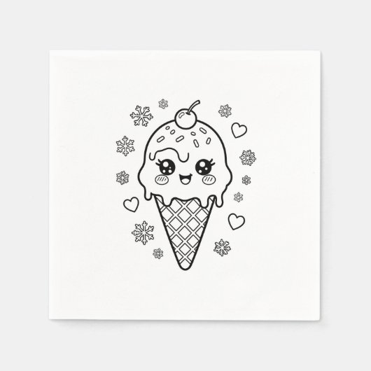 Kawaii süße Eiscreme-Kegel-Färbung Serviette (Vorderseite)