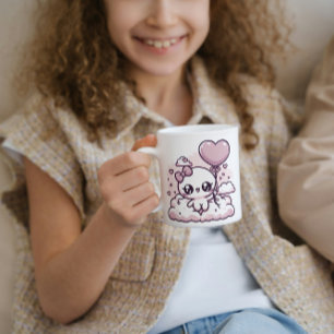 Kawaii-Süsse mit einem Herzballon Kaffeetasse