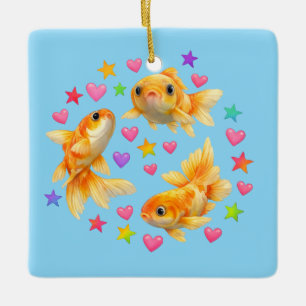 kawaii süße y2k Regenbogen-Goldfisch Keramikornament