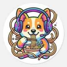 Kawaii Süßer Corgi-Gamer isst Ramen-Abzeichen