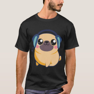 Kawaii süßer Mops hört Musik T-Shirt