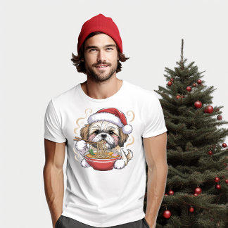 Kawaii Süßer Santa Shih Tzu isst Ramen T-Shirt