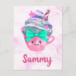Kawaii Süßgetränk Rosa Kinderzimmer Postkarte