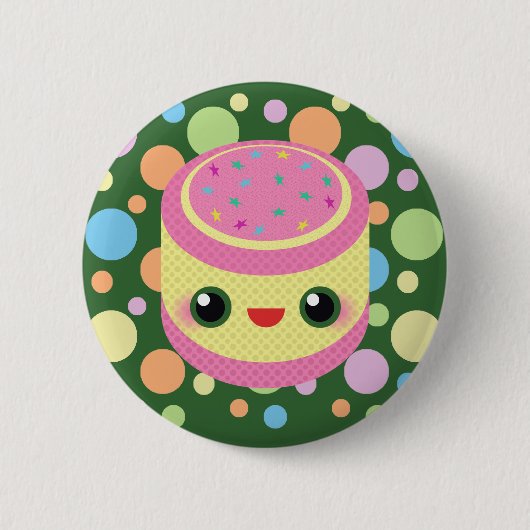 Kawaii Sweet Custard Cake auf Mod Bubble Dots Button (Vorderseite)