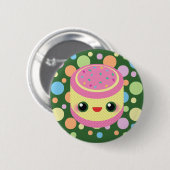 Kawaii Sweet Custard Cake auf Mod Bubble Dots Button (Vorne & Hinten)