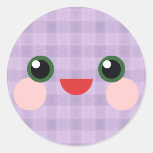 Kawaii Sweet Eyes Adororable Karierte Gesichtsfreu Runder Aufkleber