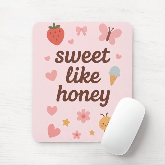 Kawaii Sweet Girl Pink Bee Aesthetic – Cute Design Mousepad (Mit Mouse)