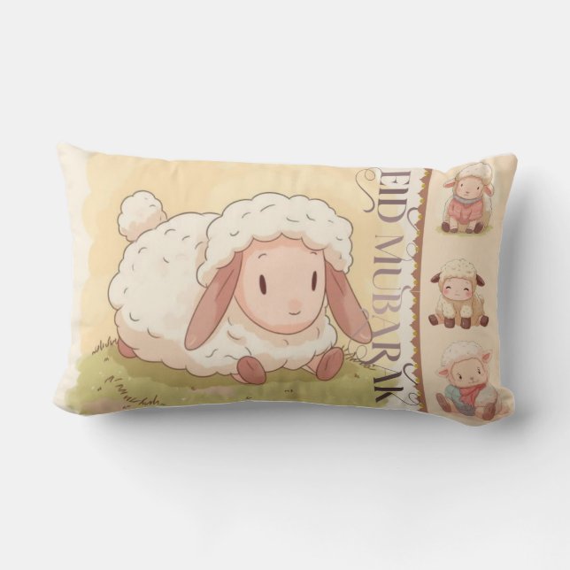 Kawaii Sweet Sheep "Eid Mubarak" Throw Pillow Lendenkissen (Rückseite)