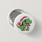 Kawaii T-Rex Dinosaur in Weihnachtshut Button (Vorne & Hinten)