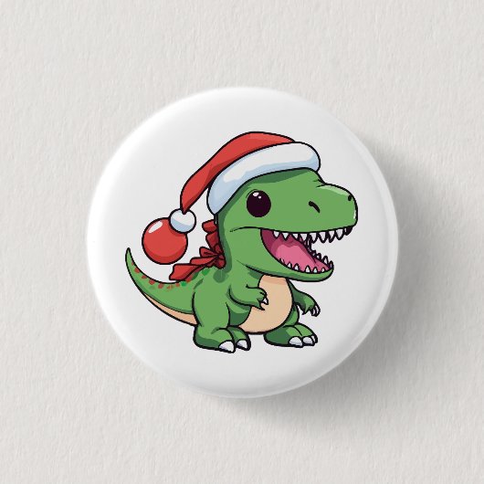 Kawaii T-Rex Dinosaur in Weihnachtshut Button (Vorderseite)
