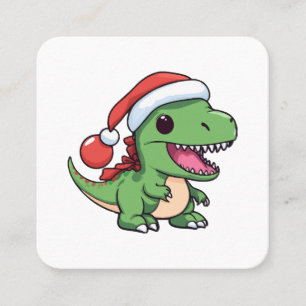 Kawaii T-Rex Dinosaur in Weihnachtshut Quadratische Visitenkarte