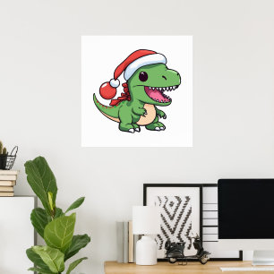 Kawaii T-Rex Dinosaur in Weihnachtsmütze Poster