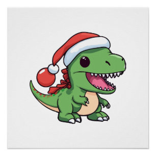 Kawaii T-Rex-Dinosaur in Weihnachtsmütze Poster