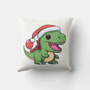 Kawaii T-Rex-Dinosaur mit Weihnachtsmütze Kissen