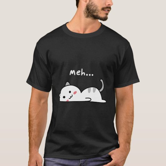 Kawaii T - Shirt Funny Lazy Cat Meh Sarcastic Cats (Vorderseite)
