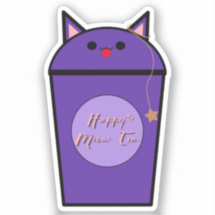 Kawaii Taro Meow Tea Vinyl Aufkleber
