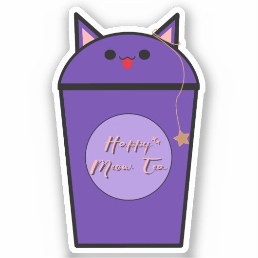 Kawaii Taro Meow Tea Vinyl Sticker (Vorderseite)