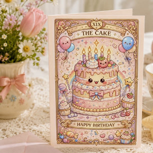Kawaii Tarot Geburtstag „Der Kuchen“ Pastell süß Karte