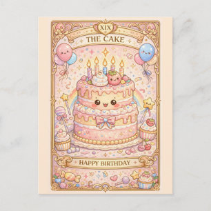 Kawaii Tarot Geburtstag „Der Kuchen“ Pastell süß Postkarte