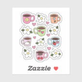 Kawaii-Tasse und Blumen Aufkleber (Blatt)