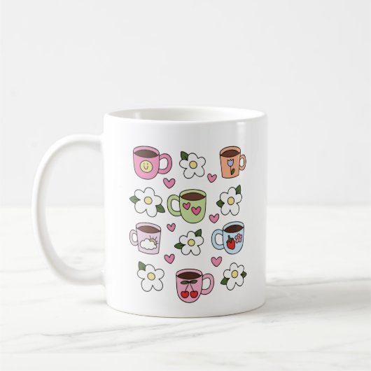 Kawaii-Tasse und Blumen Kaffeetasse (Links)