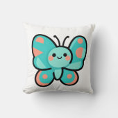 Kawaii Teal Butterfly Happy Face Cartoon Art Kissen (Vorderseite)
