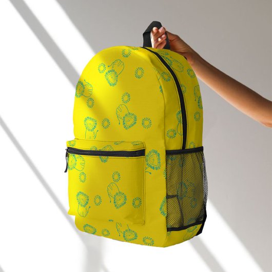 Kawaii Teal Lions & Sunshine – Cute Pattern Bedruckter Rucksack
