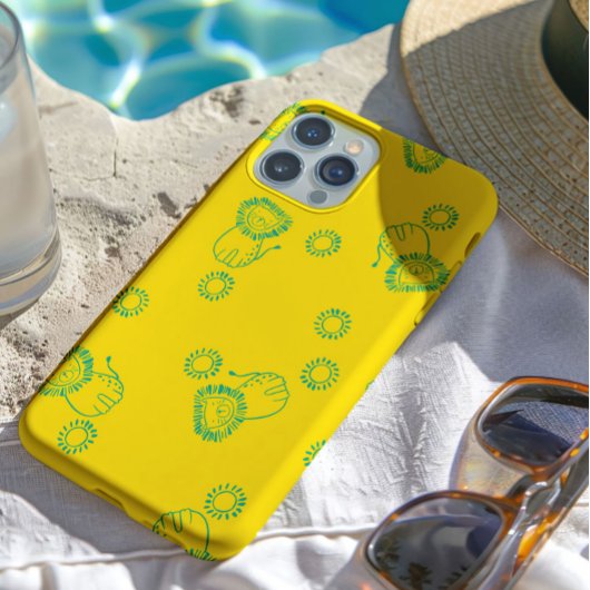 Kawaii Teal Lions & Sunshine – Cute Pattern iPhone Hülle