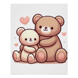 Kawaii Teddy Bear Hug Poster