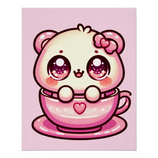 Kawaii Teddy Bear im Cup Poster (Vorderseite)