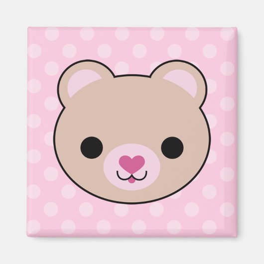 Kawaii Teddy Bear Pink Polka Dots Magnet (Vorne)