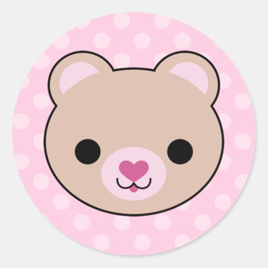 Kawaii Teddy Bear Pink Polka Dots Stickers (Vorderseite)