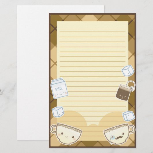 Kawaii Tee-Zeit Briefpapier (Vorne/Hinten)