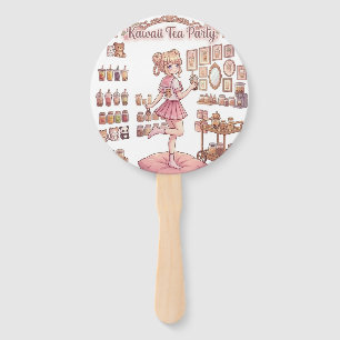 Kawaii-Teeparty-Rosa-Anime-Girl-Geburtstagsbutton Fächer