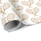 Kawaii Tennis Rackets Happy Face Niedlich Brown Geschenkpapier (Rolleneckpunkt)