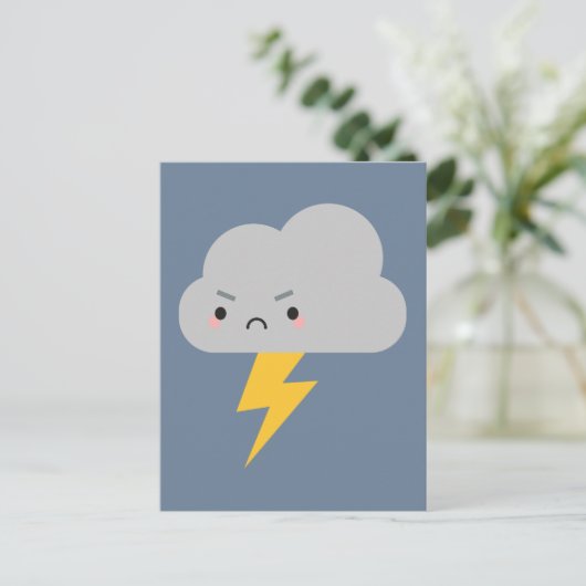 Kawaii Thunder & Lightning Cloud Postkarte (Stehend Vorderseite)