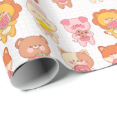 Kawaii Tiere mit Lebensmitteln Geschenkpapier (Rolleneckpunkt)