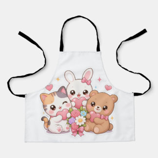 Kawaii-Tierfreunde Hearts&Flowers Küchenschürze Schürze