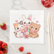 Kawaii-Tierfreunde Hearts&Flowers-Papier-Tischserv
