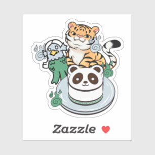 Kawaii-Tiger, Amabie Yokai und Panda-Kuchen Aufkleber