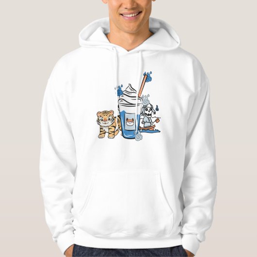 Kawaii Tiger, Blauer Milchshake & Bootsgeist Hoodie (Vorderseite)