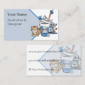 Kawaii Tiger, Bluer Milchshake & Bootsgeist Visitenkarte (Vorne/Hinten)