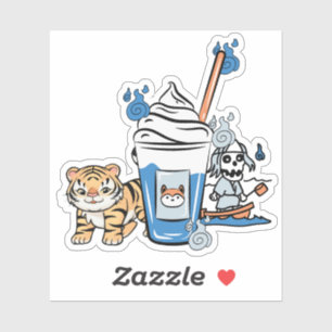 Kawaii-Tiger, bluer Milchshake und Bootsgeist Aufkleber