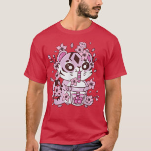 Kawaii Tiger mit Bubble Tee und Boba Tee und Saku
