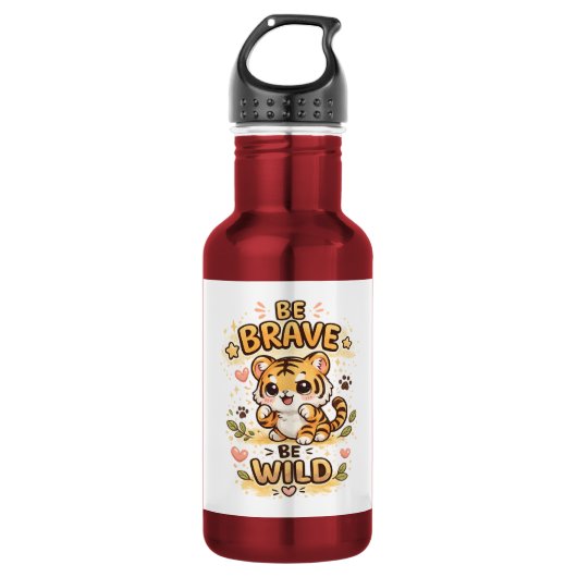 Kawaii Tiger – Sei Mutig, Sei Wild Edelstahlflasche (Vorderseite)