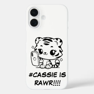Kawaii Tiger Selfie Handy Fall Personalizable Name iPhone 16 Hülle