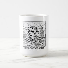 Kawaii Tiger Surfer in Burj Al Arab Cartoon Kaffeetasse